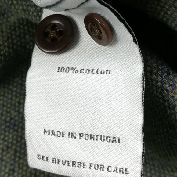 Portuguese Flannel Shirt Donegal Flecked Long Sleeve Button Up Green Mens Medium - Picture 4 of 9